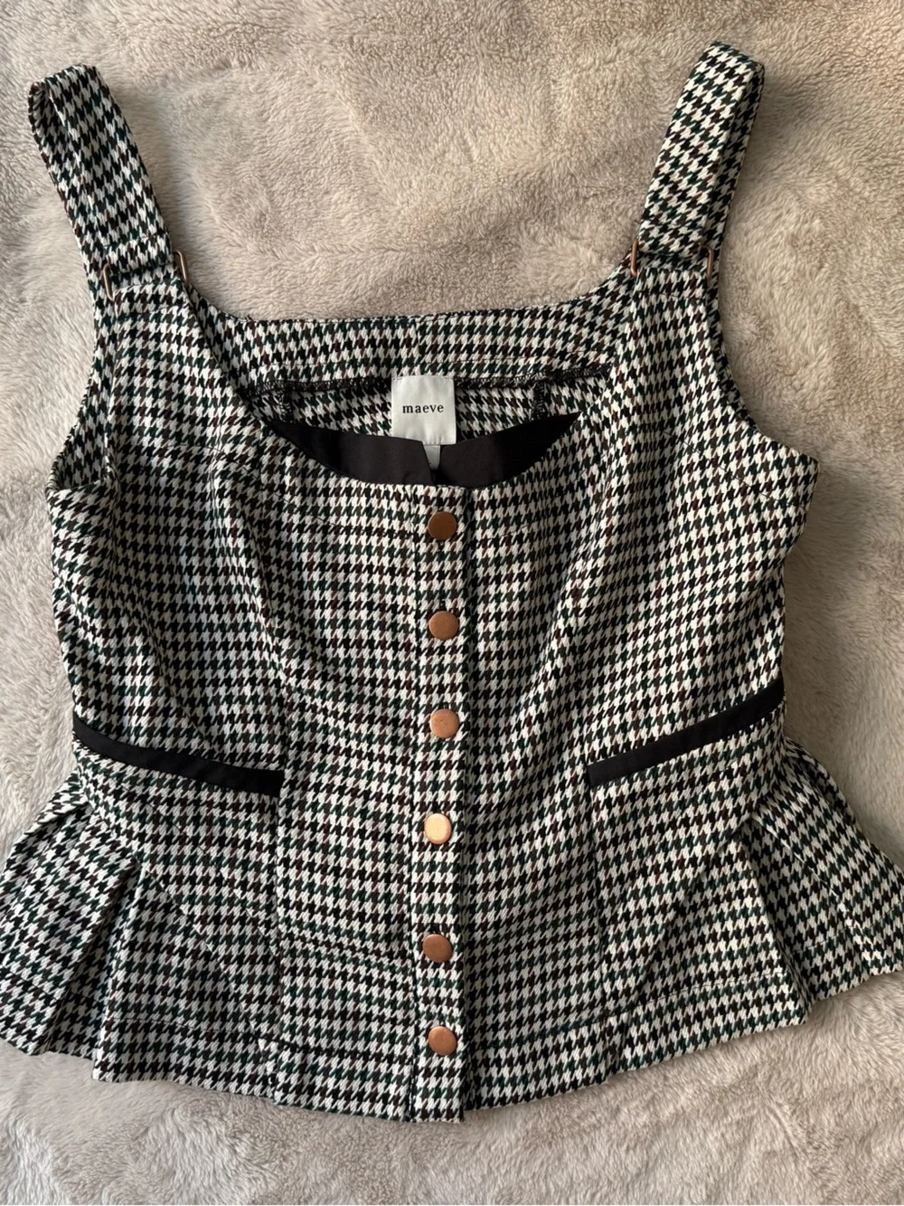 Anthropologie Black and White Houndstooth Button-Front Cropped Top - Picture 10 of 12